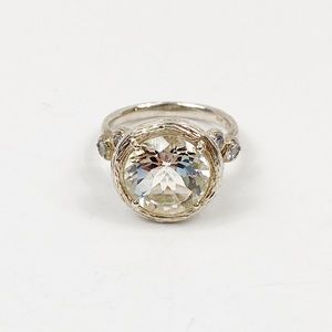 Sterling Silver Cz Ring With Purple Side Stones